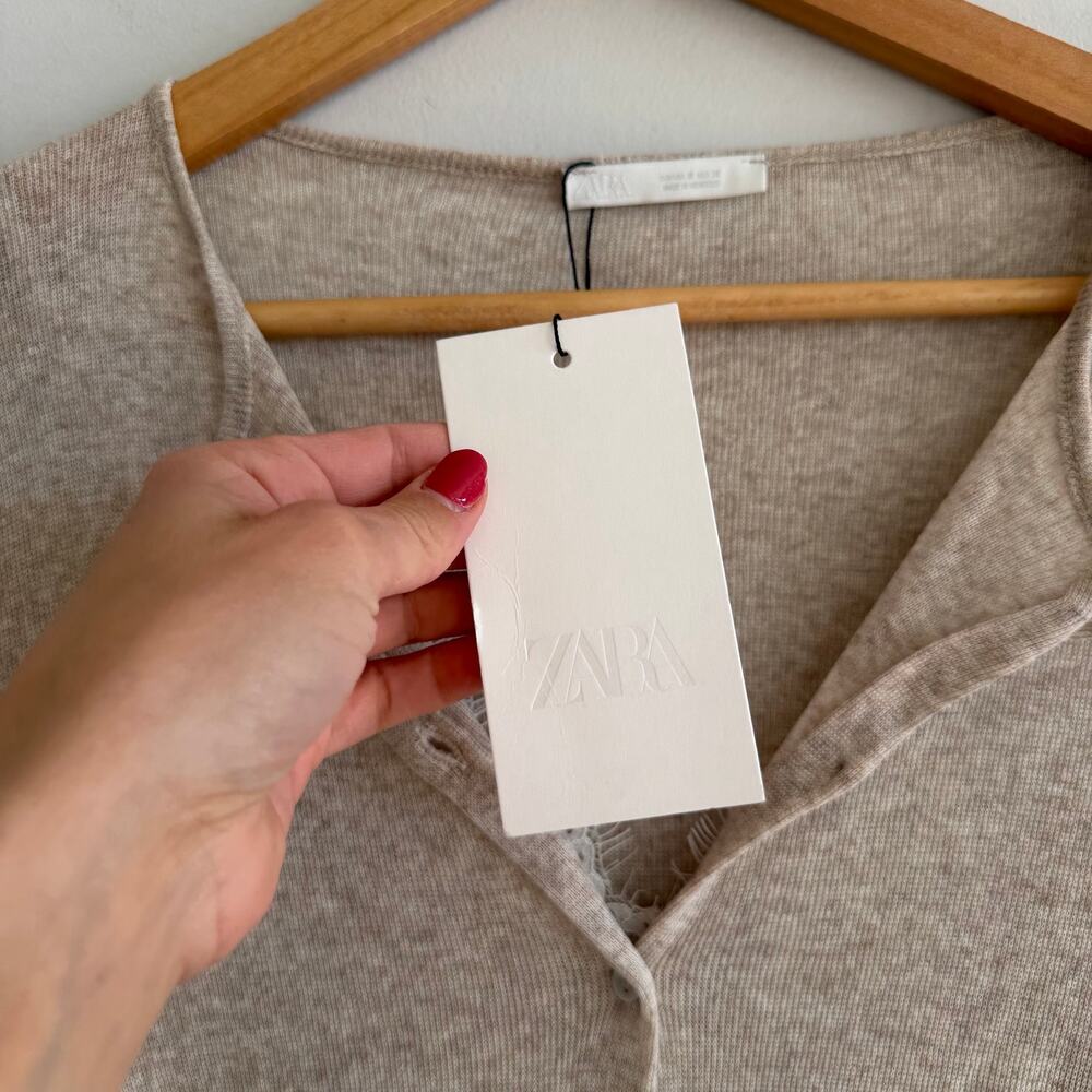Zara Ribbed Knit Cropped Casual Button Front Cardigan Brown M NWT - Picture 4 of 10